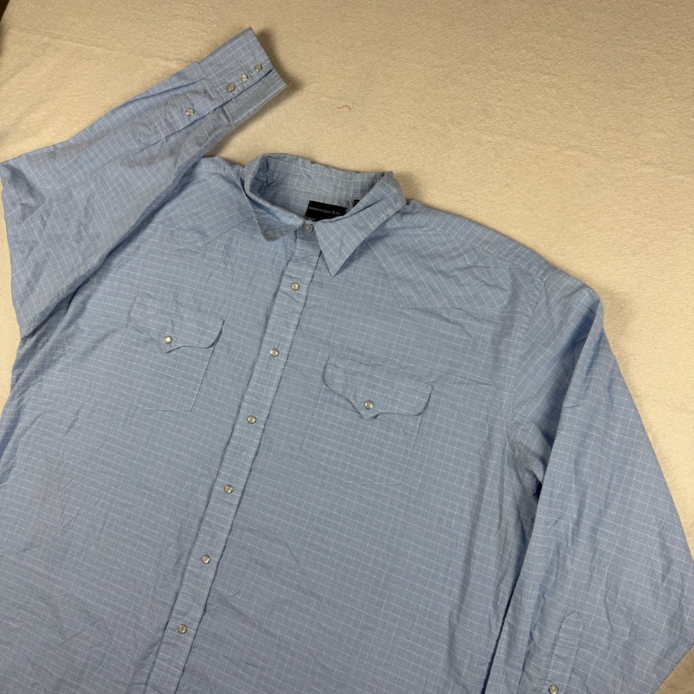 Panhandle Slim Mens Blue Check Western Pearl Snap Shirt 19 37 30X0004